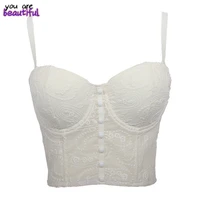 sexy see though halter white mesh corset crop top embroidery lace backless tank nightclub high waist bodycon female camisoles