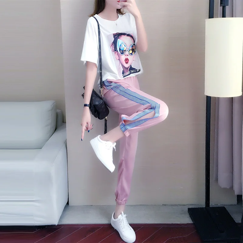 Спортивный костюм Женский свободного покроя повседневная тканевая футболка с