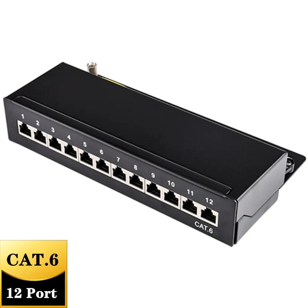 

Mini Desktop 12-port Cat6 Patch Panel Full Shielded Mounting Keystone Jacks RJ45 Connector Network Available For Wall Mounting