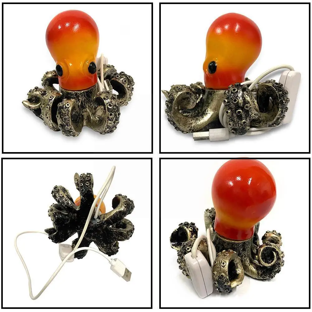 

1PC Resin Retro Octopus Led Night Light Deep Ocean Decor Usb Bedside Recharged For Home Lamp Bulbs B2V7