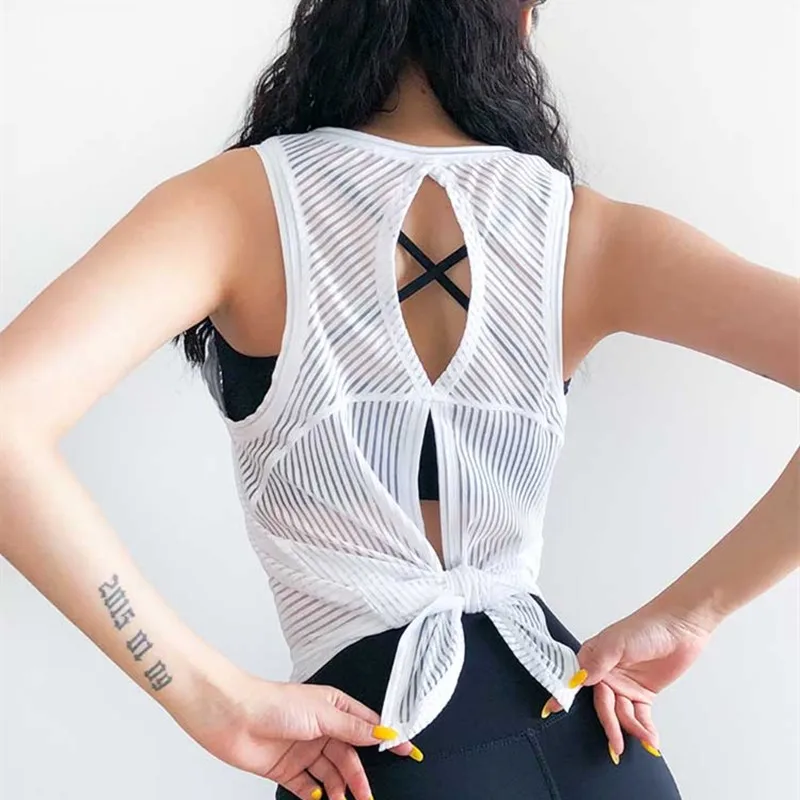 Женский сетчатый топ для йоги майка бега Спортивная футболка без рукавов