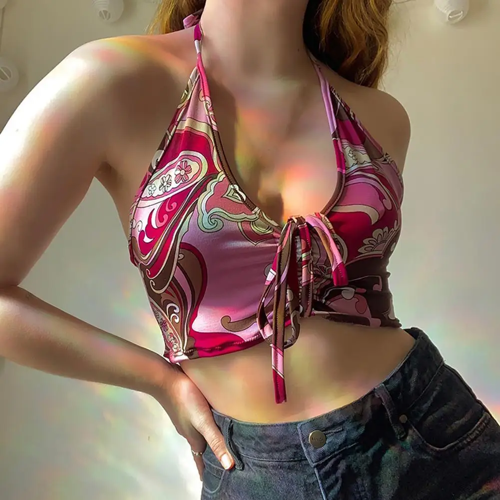 

Hot!! Tops Water Ripple Printing Slim Sexy Ladies Navel Exposed Tops for Party