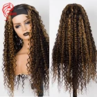 Светлые волнистые кудрявые парик с головной повязкой человеческие волосы Hesperis #27, бразильский шарф с глубокими волнами, наполовину машинные кудрявые парики для женщин