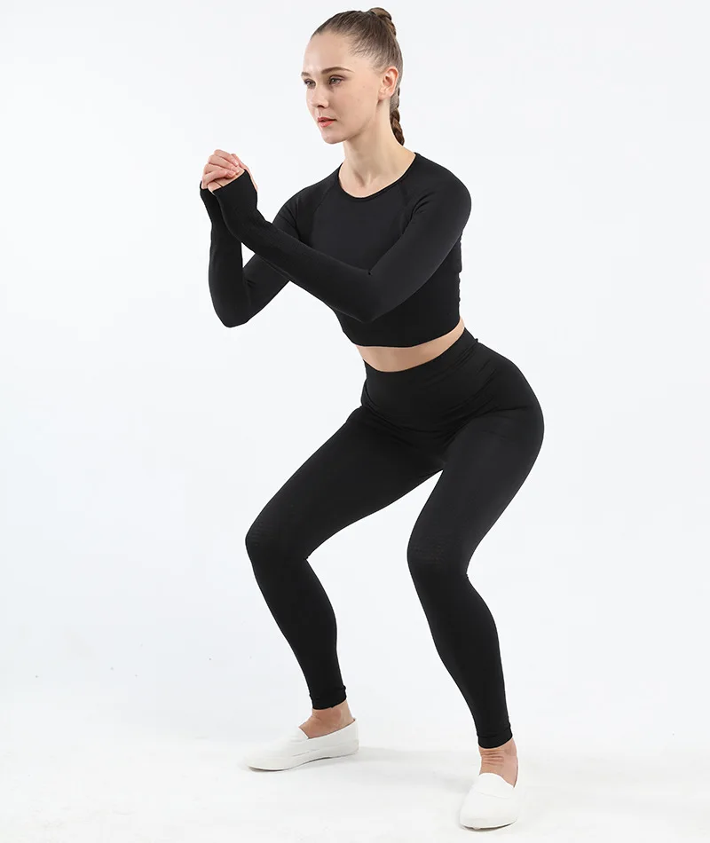 

Women Fitness Sport Yoga Suit Seamless Women Yoga Sets Long Sleeve Yoga Clothing Female Sport Gym Suits Wear Running Clothes