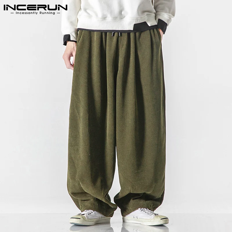 

INCERUN Fashion Casual Style Men's Trousers Corduroy Long Pants Streetwear All-match Loose Trouser Elastic Waist Pantalons S-5XL