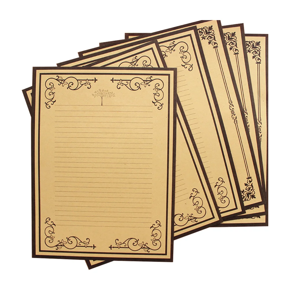 

8Pcs Kraft Paper Retro Writing Paper Vintage Letter Paper Stationery Set (2 Patterns)