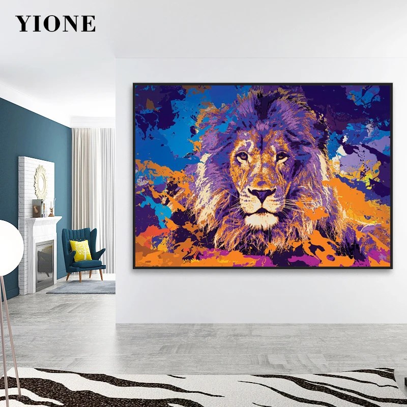 

Abstract Lion Canvas Oil Painting Custom Multicolor Graffiti Animal Art Poster Prints Wall Picture for Living Room Bedroom Decor