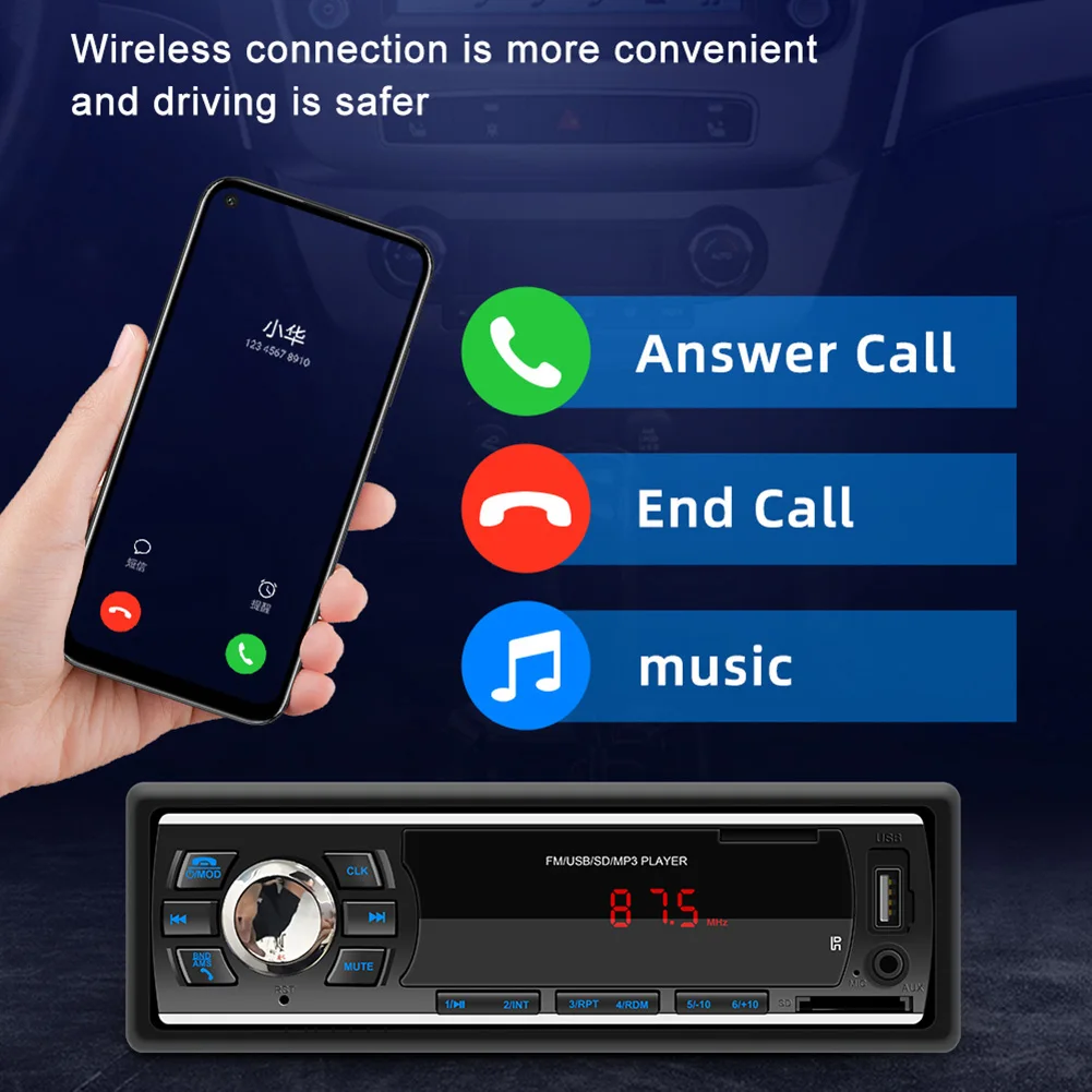 

6249 4x45W Digital Bluetooth-compatible Car FM Radio Auto Multimedia Music Audio MP3 Player with AUX Input 12V Universal