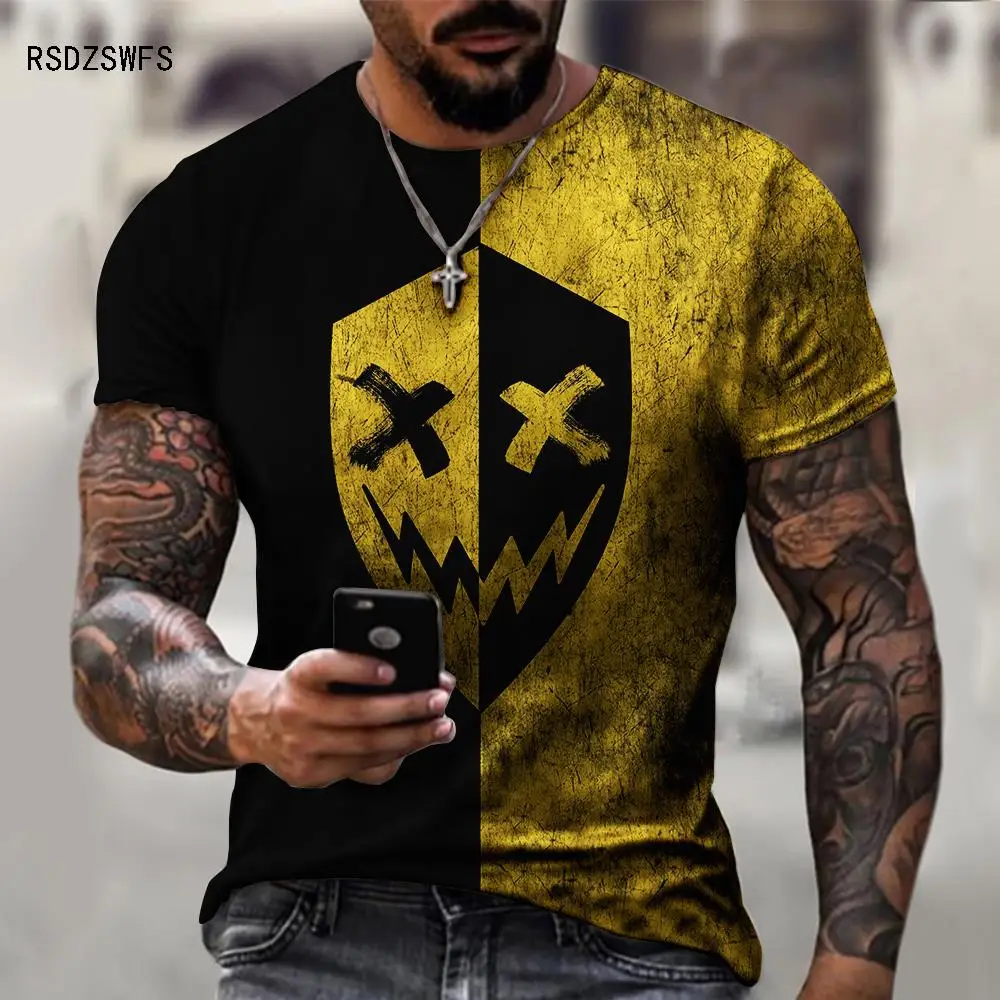 

2021 Summer Evil Funny Face 3D Printing Men's Casual Fashion T-shirt Round Neck Loose Muscle Street Harajuku Clothing Men's Top