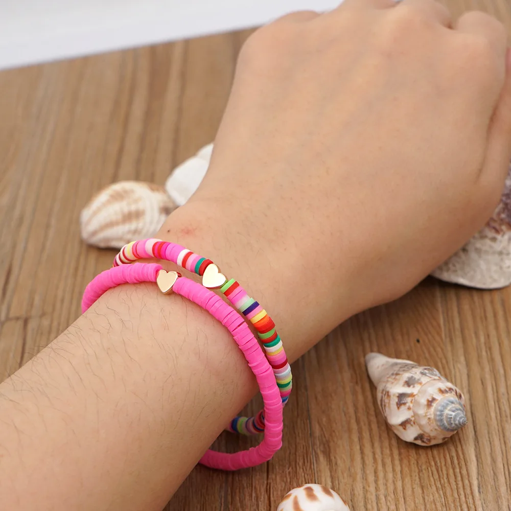 

Boho Heart Charm Bracelets Polymer Clay Bracelet for Female Summer Heishi Disc Beaded Braclets Women Fashion Jewelry