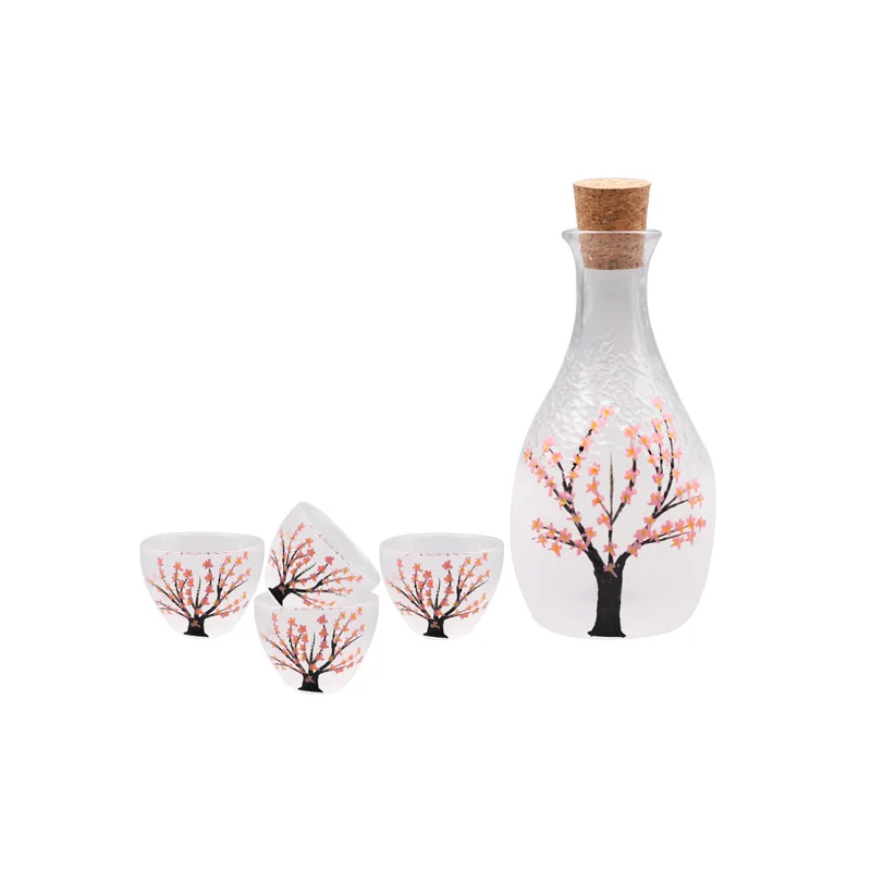 

Glass Sake Cup Glass Set Retro Flagon Bottle Japanese Sake Set Round Mini Flask Pot Decantador De Vino Hip Flasks BG50HF