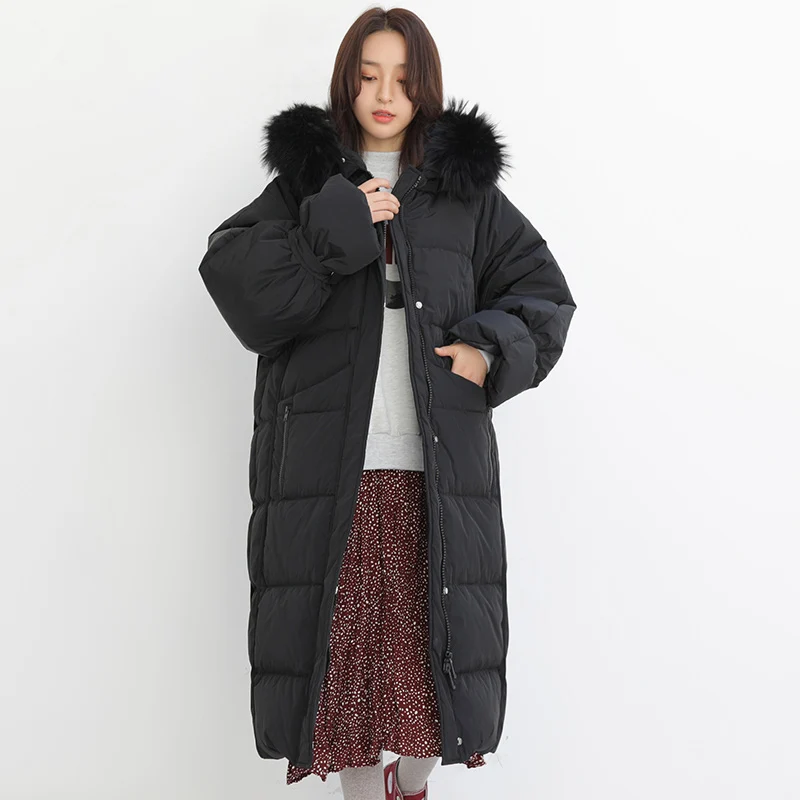 Женский пуховик с капюшоном теплая свободная парка на белом утином пуху