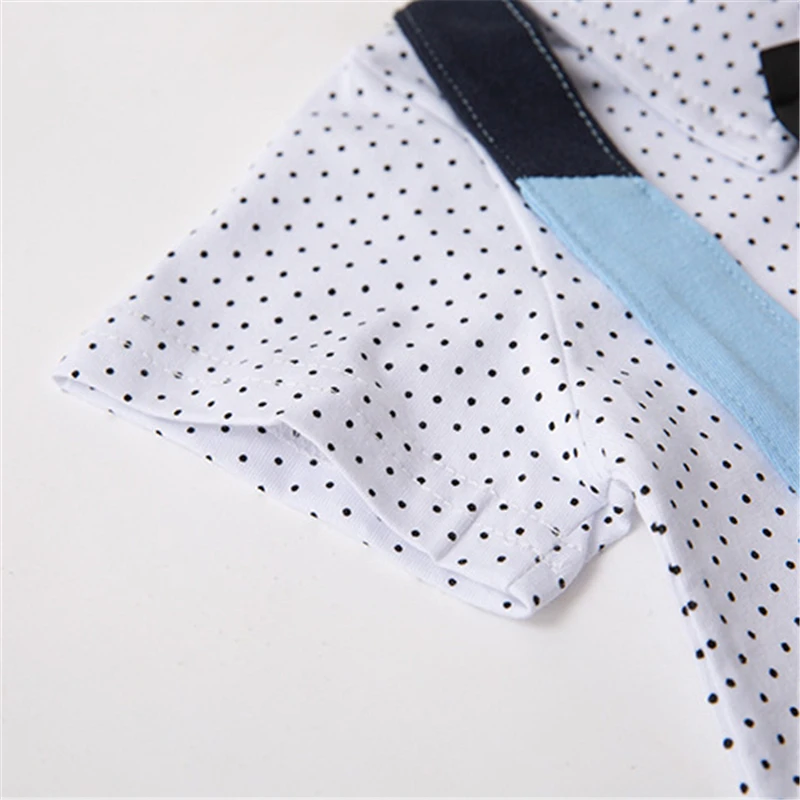 Summer new European American baby boys romper short sleeve polka dot striped bow tie strap gentleman bodysuit |