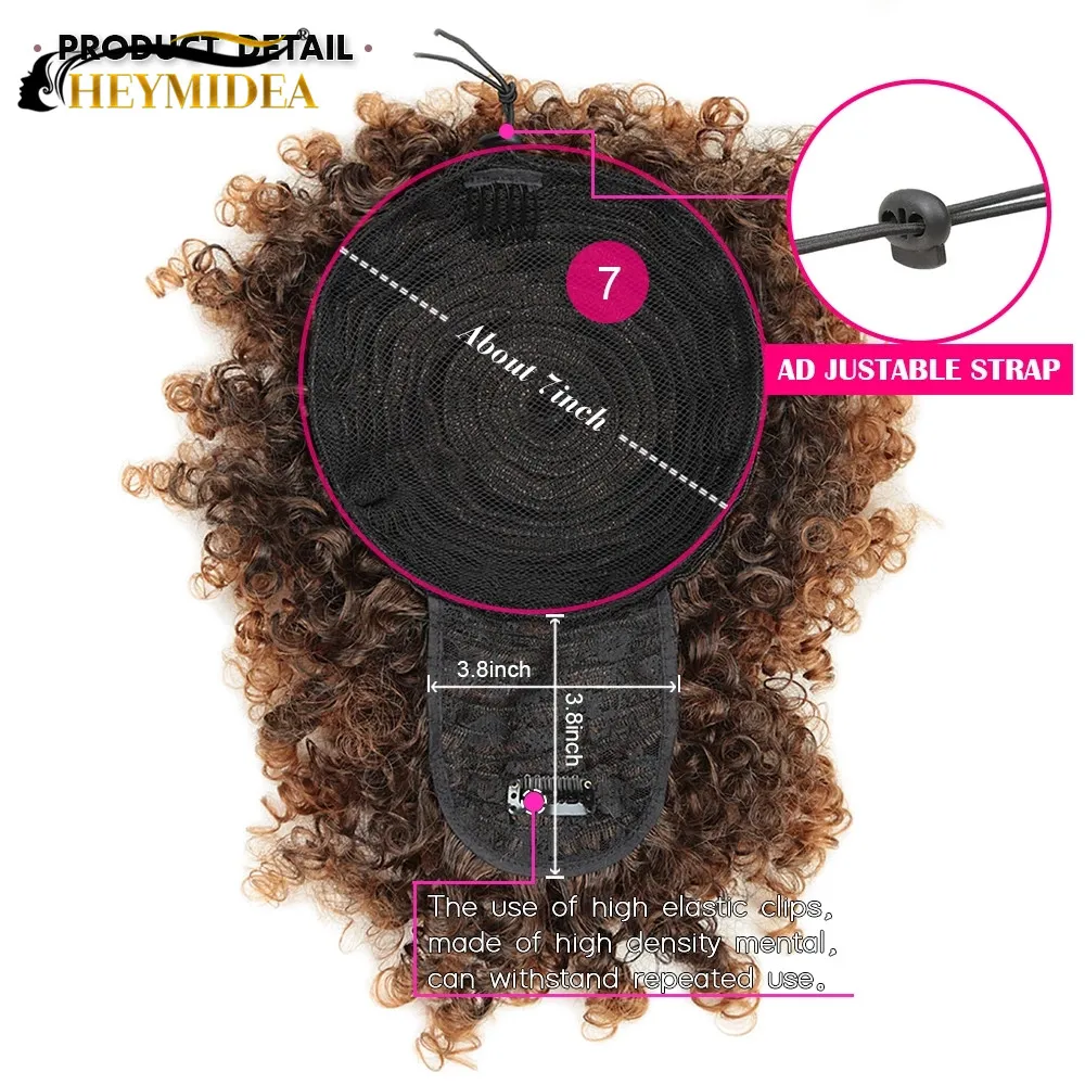 

8inch Afro Bun Extension Short Curly Chignon with Bangs Synthetic Hair Drawstring Ponytail Puff For Women
