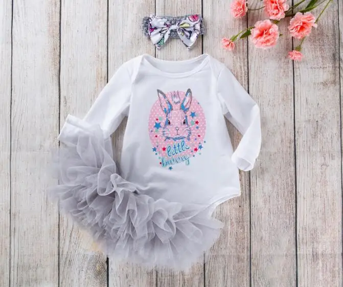 

3Pcs Newborn Baby Girl Clothes Set Fashion Autumn Cotton Gray rabbit pattern tops + Headband Toddler Infant Outfits Clothing