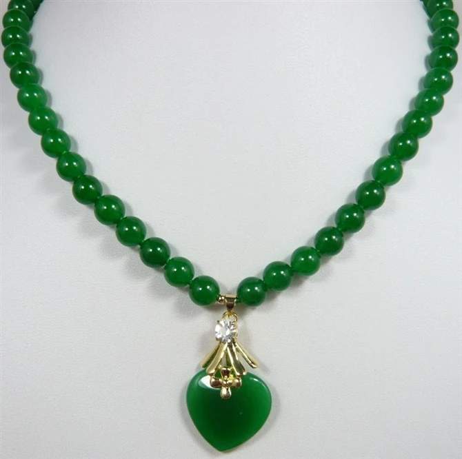 

2 styles! beautiful 7-8mm green beads with green heart pendant necklace for anniverary and party