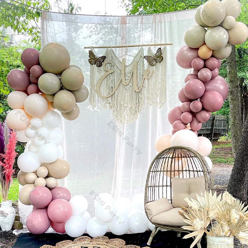 

115pcs Doubled Dusty Pink Balloons Garland Chain Jungle Birthday Party Decoration Matte White Nude Ballon Arch Wedding Decor