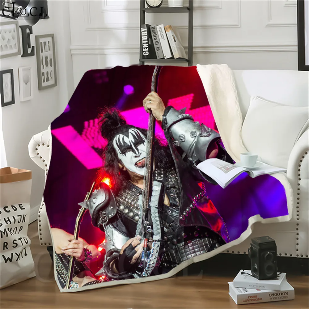

Double Layer Blankets for Beds KISS Rock Band 3D Plush Throw Blanket Teenager Quilt Home Sofa Fashion Travel Throw Blankets