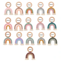 christmas baby rainbow teething ring safety wooden teether for children kids baby care accessory shower gifts