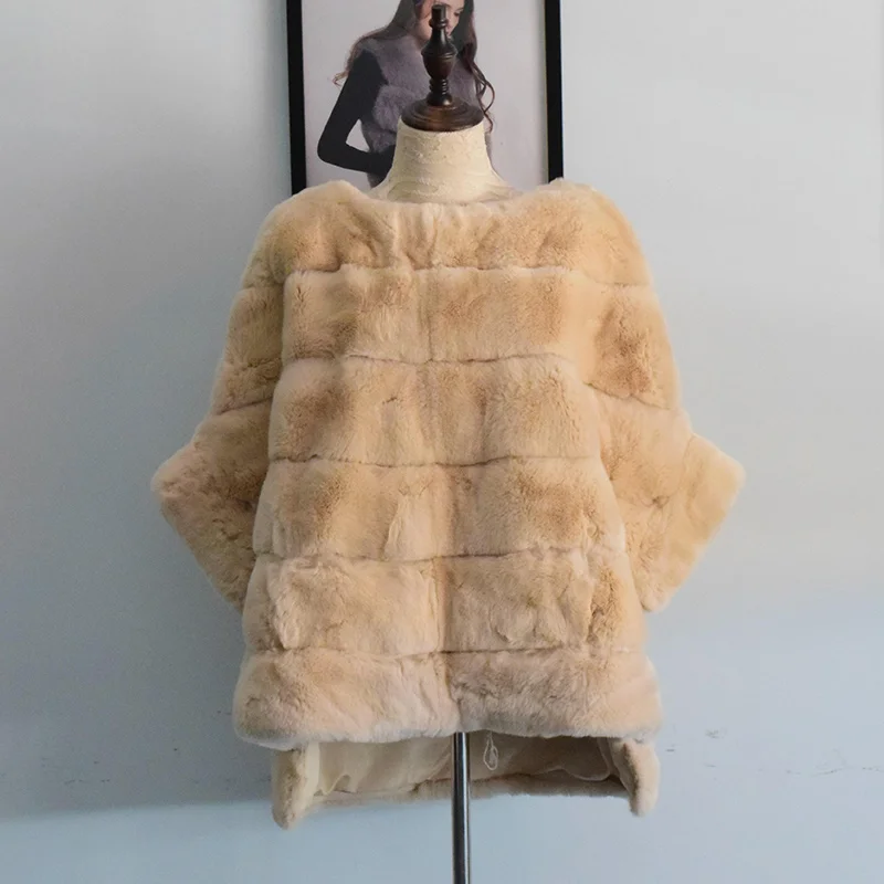 Beige Tatyana Furclub, натуральное меховое пальто, зимняя куртка для женщин, верхняя одежда, модная накидка, натуральный мех кролика, куртка, Полный Пелт размера плюс, парки - Цвет: Beige