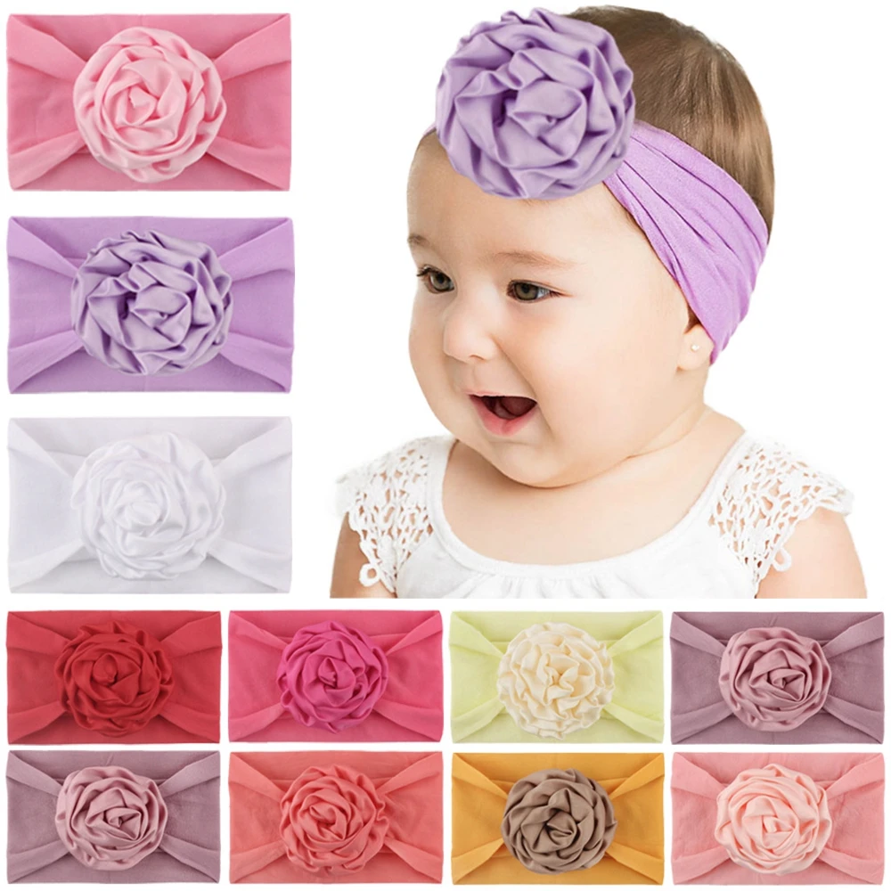 

1 PCS 15*9 CM Comfortable Soft Nylon Headband Cute Handmade Folded Flower Elastic Wide Hairband Sweet Kids Hair Accessories