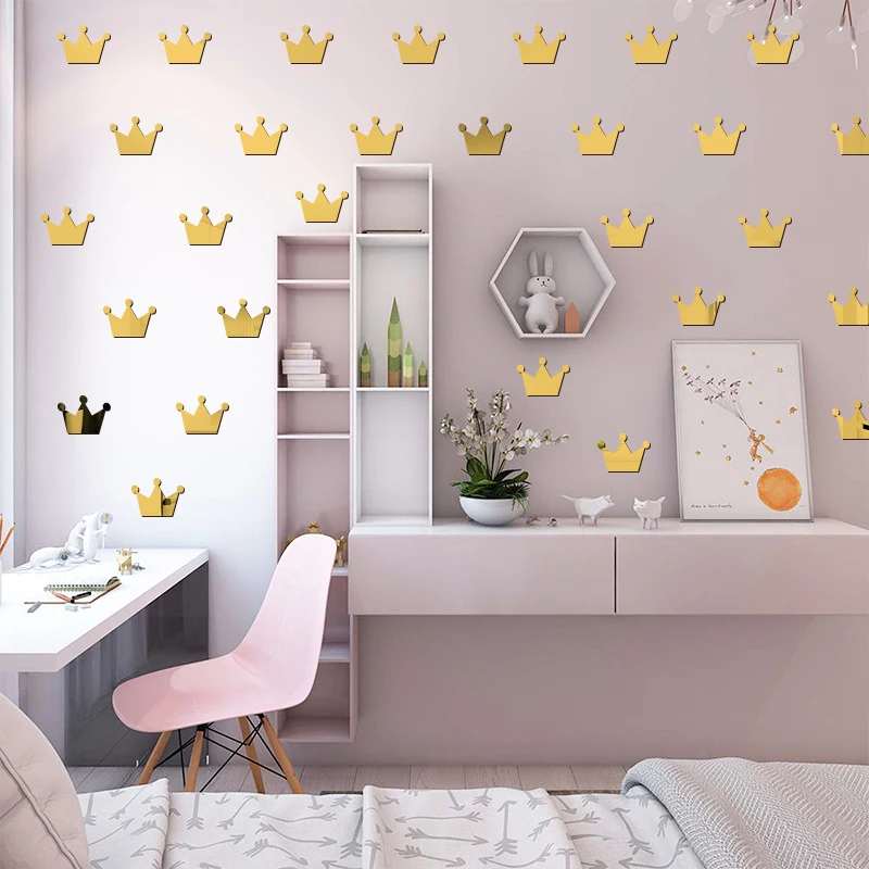 

Kids Wall Sticker Cartoon Princess Crown Mirror Sticker Children's Room Bedroom Kindergarten Girl Heart Decoration Acrylic