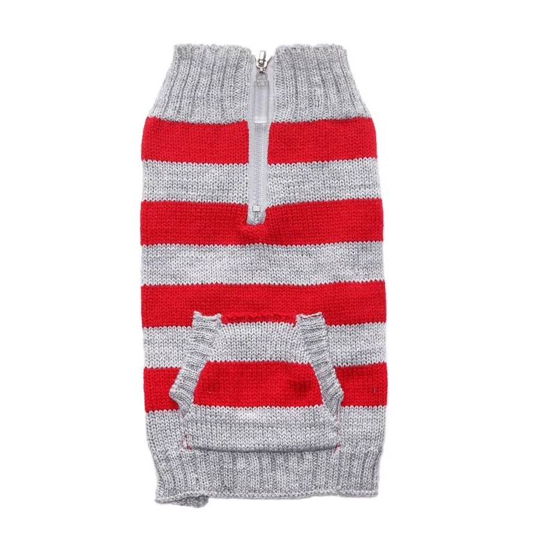 Красная и синяя одежда для собак полосатый свитер кошек вязаная с карманами