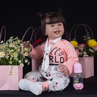 27 inch hand painting toddler long rooted hair reborn cloth body baby dolls charming smile newbron doll toys kids birthday gifts
