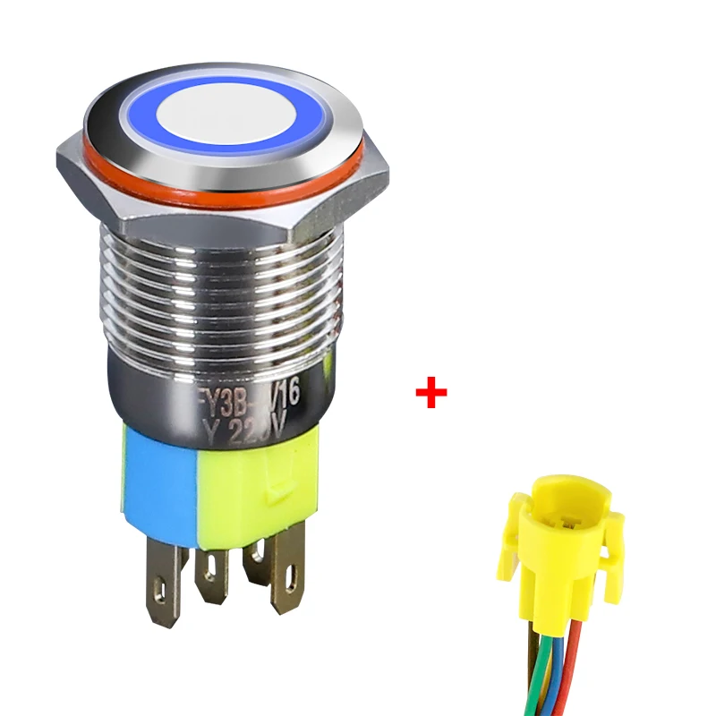 Металлический кнопочный переключатель 16 мм водонепроницаемый светодиодный