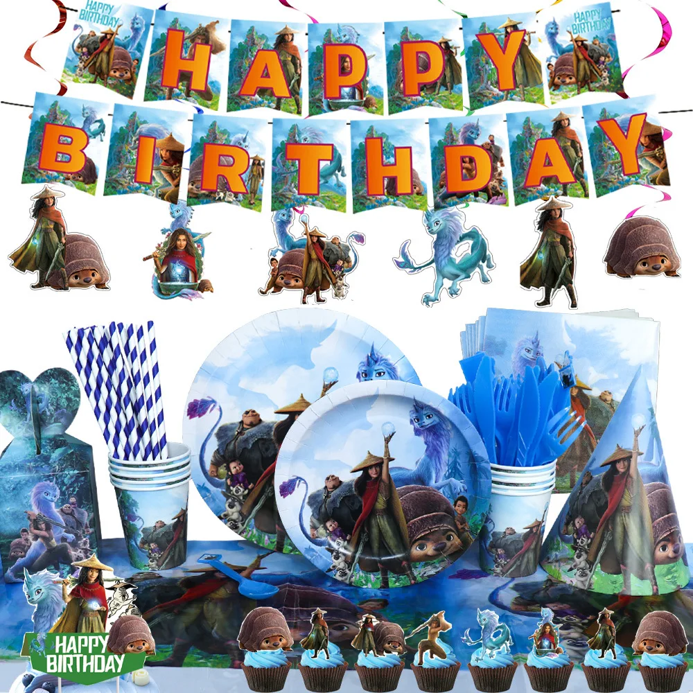 

Hot Disney Raya And The Last Dragon Party Supplies Balloon Paper Cup Party Plate Boys Faovr Party Kidsroom Decoration homeevent