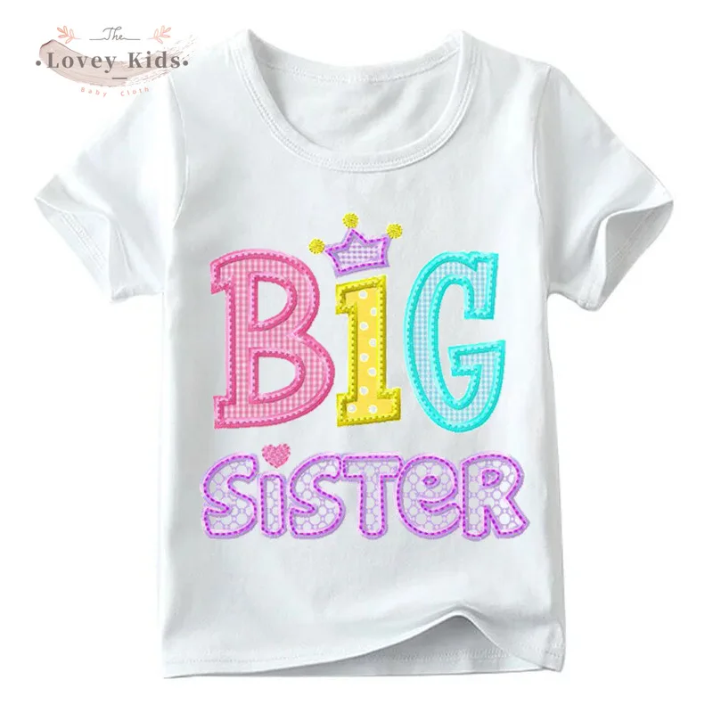 

2020 футболки с принтом для маленьких сестер и младенцев, летние топы для маленьких девочек, детская повседневная белая футболка с коротким р...