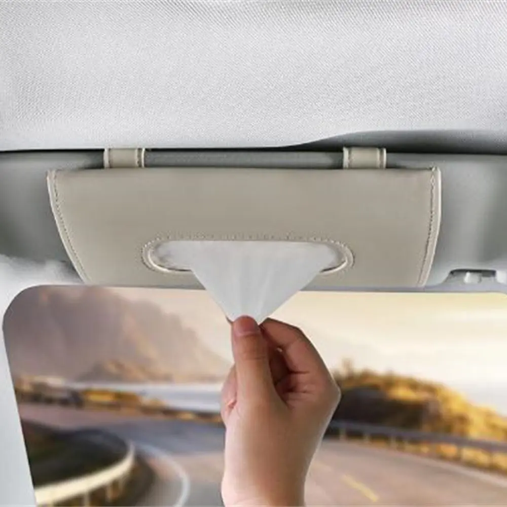 

Car Sun Visor PU Leather Tissue Box Auto Clip Holder Paper Napkin Accessories