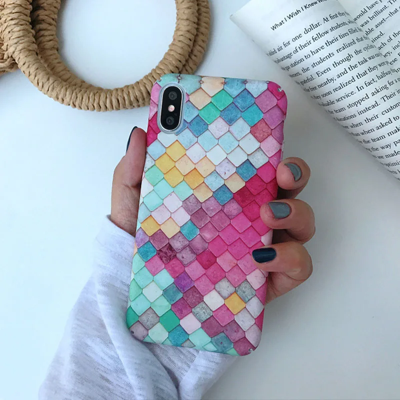 Красочный сетчатый узор Скраб чехол для телефона iPhone 6 6s 7 8 Plus X Xs XR Max жесткая