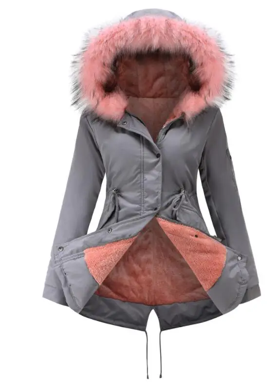 VXO New Winter Fur Collar Coats Women Keep Warm Cotton Wadded Hooded Parkas Medium-Long Parka Thickness Snow Outwear
