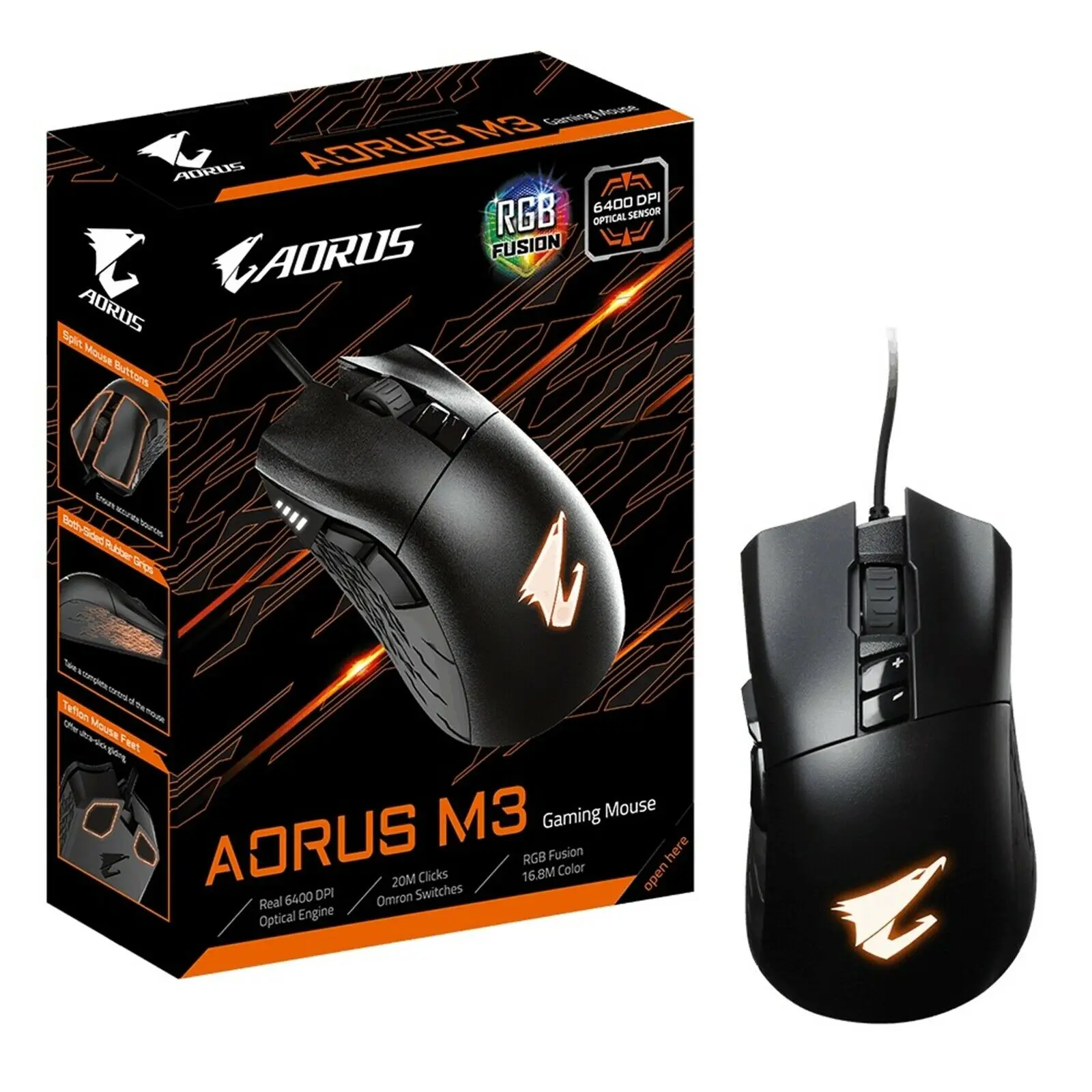 

Проводная игровая USB мышь Gigabyte Aorus M3 RGB 6400 DPI, Черная
