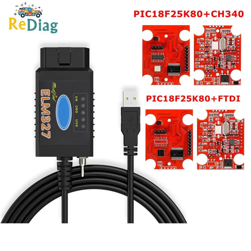 ELM327 USB V1.5 FTDI/CH340 PIC18F25K80 с переключателем OBD2 автомобильный диагностический