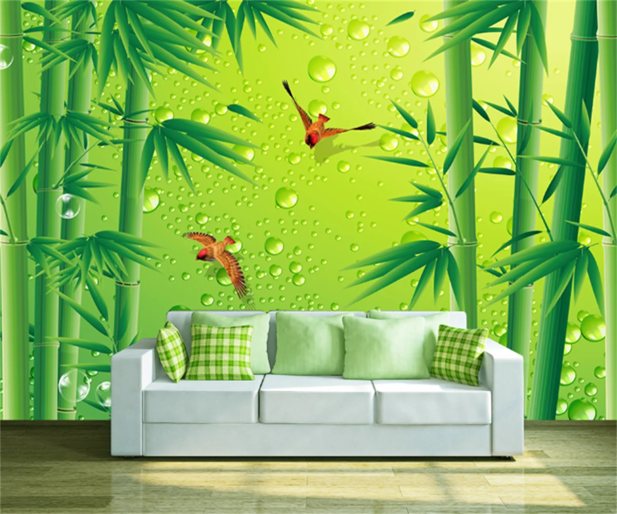 

Custom Nordic style wallpaper mural home decoration wall sticker fresh bamboo forest bird TV background wallpaper papier peint