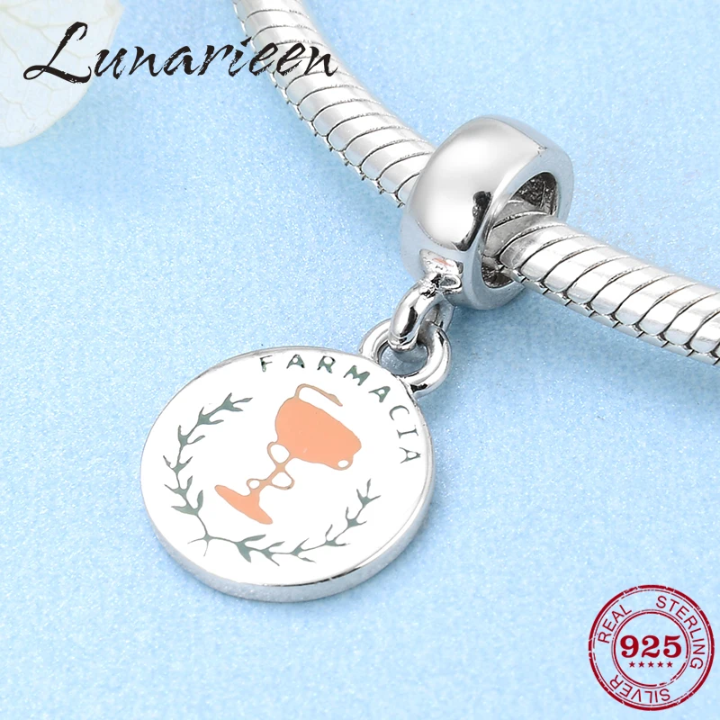 Модные бусины-подвески из стерлингового серебра 925 пробы с буквами farmacia подходят