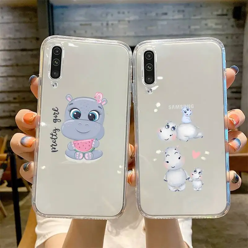

Cute hippo Elephant Phone Case Transparent For Samsung Galaxy A S 8 9 10 12 20 21 40 50 52 51 70 71 2019 fe 5g ultra plus