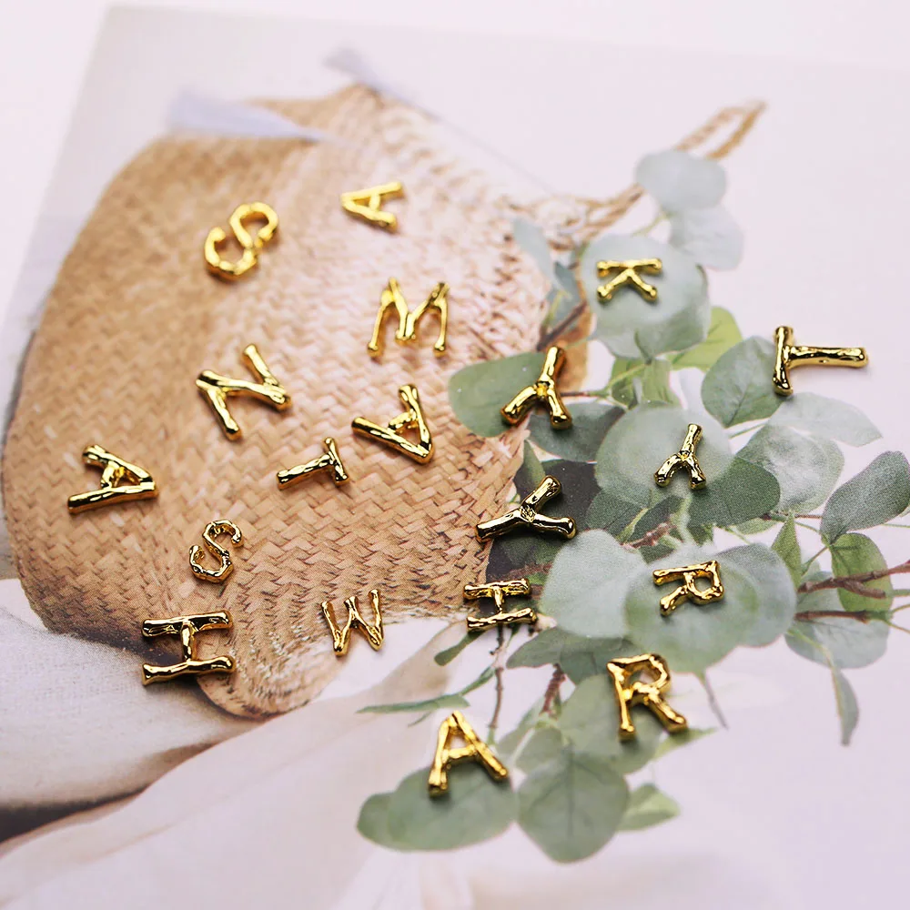 10 шт./пакет нейл арта сплав бриллиант позолоченные буквенные формы стикеры 3D