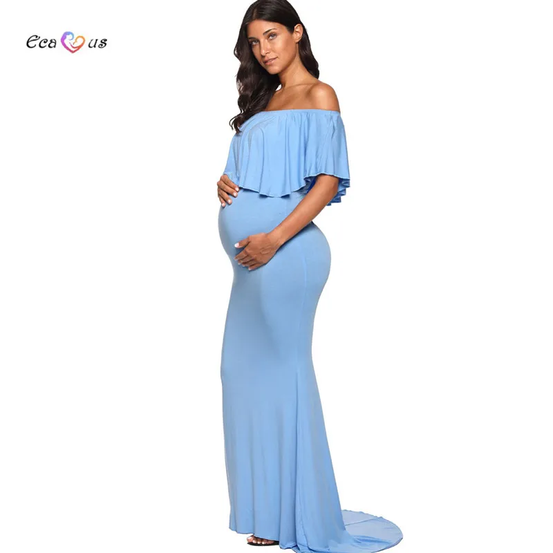 

Womens Maternity Dresses Off Shoulder Ruffles pregnancy Dress Fitted Pregnant Baby Shower Maternity Dress Photo Shoot