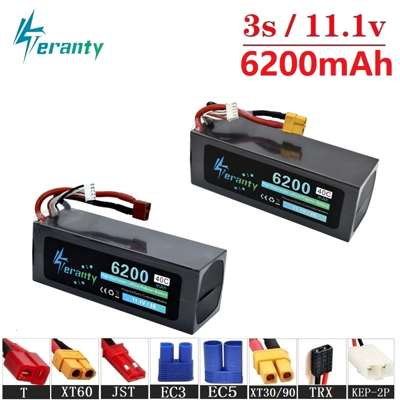 Teranty Power 11 1 В 6200 мАч 40C Lipo Batterry для RC дрона лодки Quodcopter запасные части 3s 5200 батареи