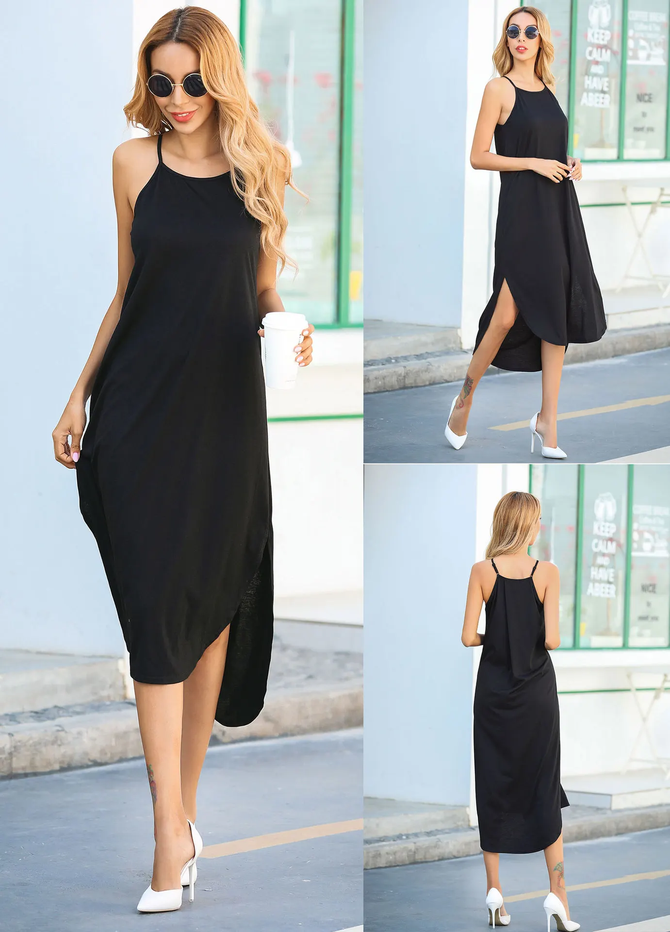 Женское однотонное платье без рукавов размера плюс на весну и лето уличные