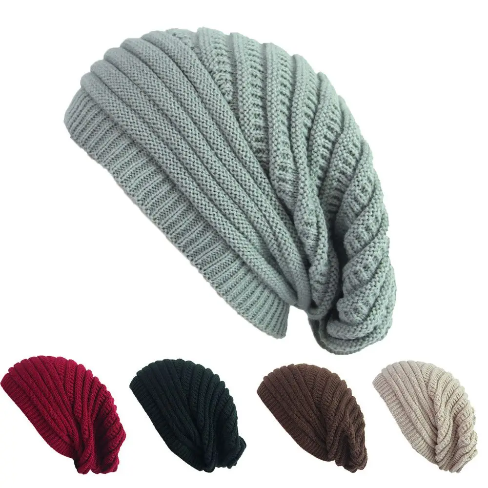 

Outdoor Slouchy Striped Crochet Ski Cap Beanie Hat Baggy Knitted Hat