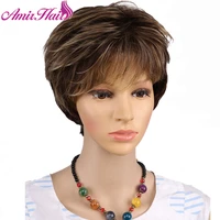 amir short wigs for women synthetic straight hair white brown mixed blonde wig layer fluffy wigs for with bangs fashion bob wigs