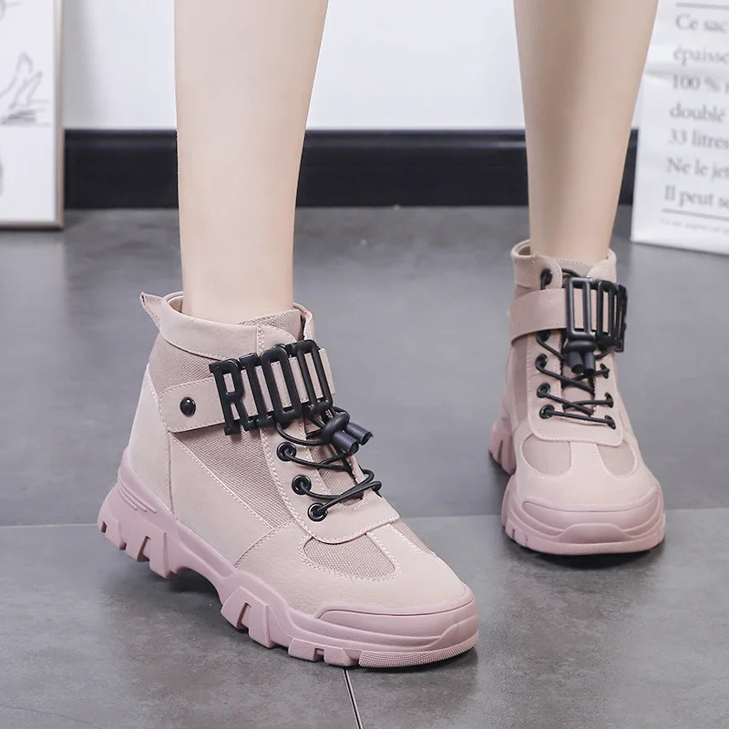 

2019 New Lace Up Casual Boots Women Shoes Thick Bottom Female Ankle Shoes Brand Warm Platform Wedge Heel Female Shoes U8-01