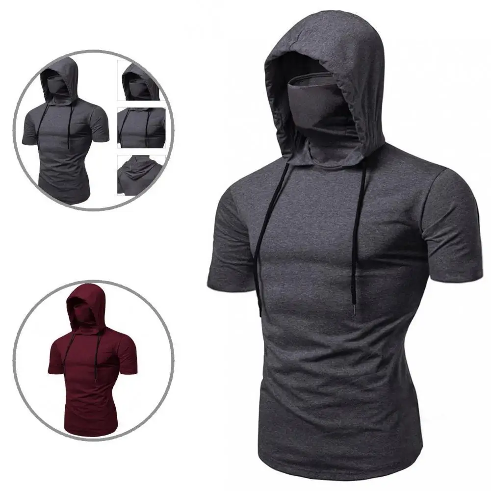 

Fit Simple Hooded Men Sports Shirt Slim Men Shirt Sweat Absorption for Gym