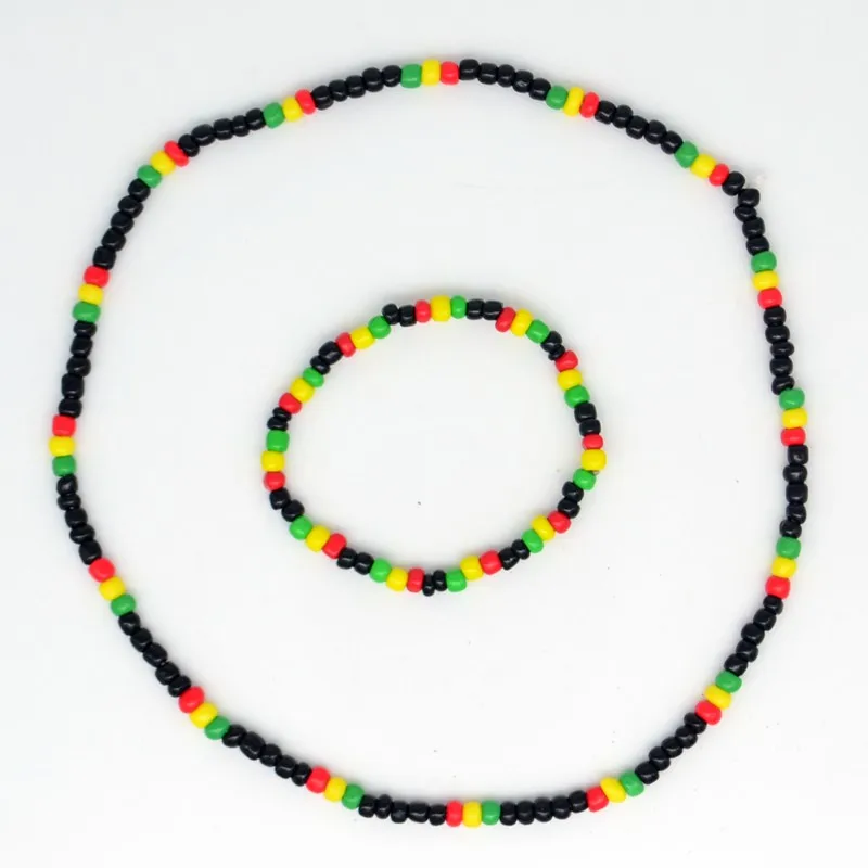 Набор украшений Rasta Reggae в стиле панк хип хоп стеклянный бисер ожерелье и браслет