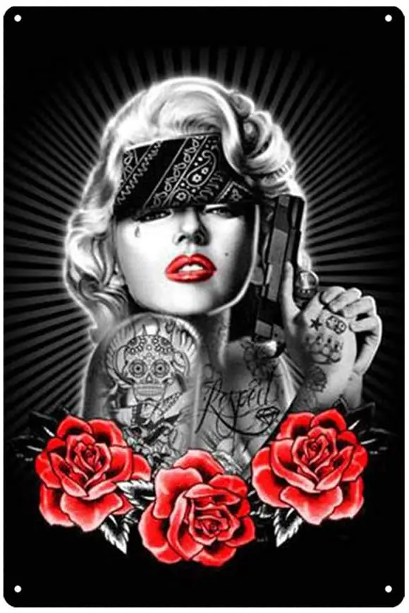 

EICOCO Marilyn Monroe Sexy Rose Tattoo(20x30cm) Retro Metal Tin Vintage Wall Art Sign