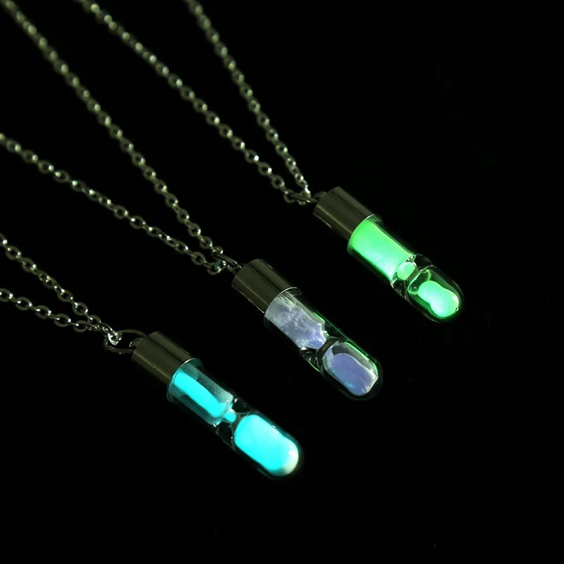 

1pcs Glow In The Dark Hour Glass Sand Hourglass Luminous Pendant Charm Necklace Gifts